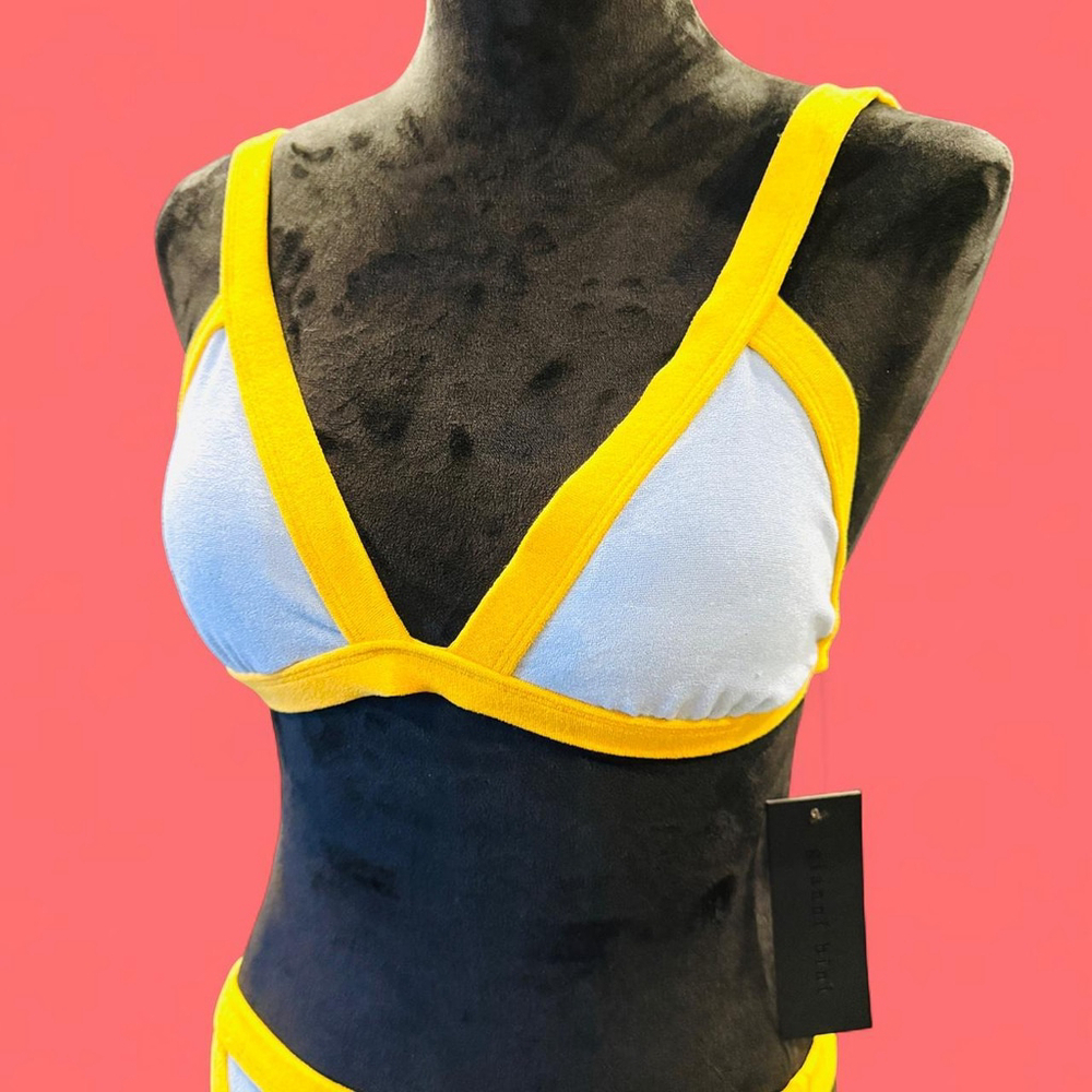 Blue Yellow Terry Triangle Bikini Top Small